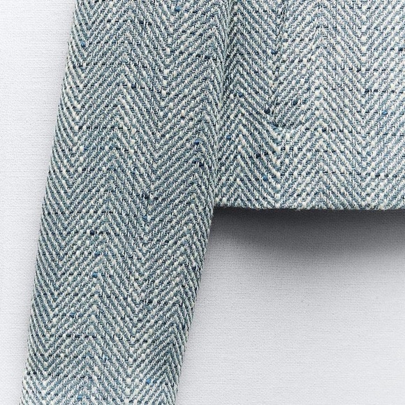 Zara blue & white cotton tweed herringbone blazer jacket - size Small (S) NWT - Picture 4 of 8